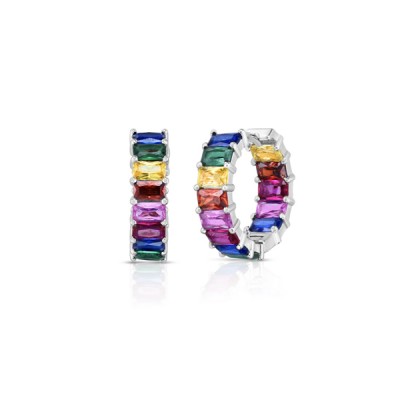 Silver Rainbow Baguette CZ Inside-Out Hoop Earrings
