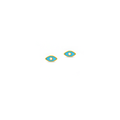 Gold Blue Enamel Evil Eye Stud Earrings