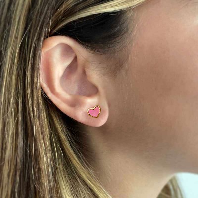 Gold & Pink Enamel Heart Earrings