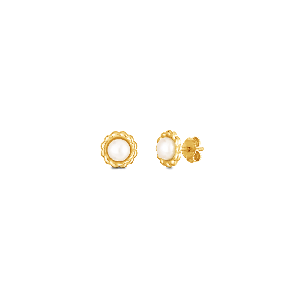Gold Pearl Flower Stud Earrings