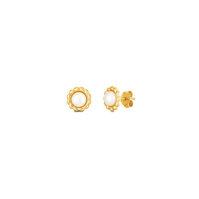 Gold Pearl Flower Stud Earrings