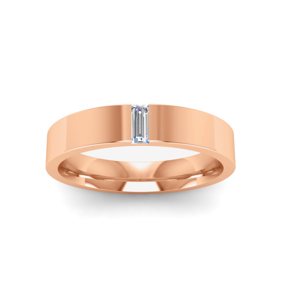 Single Baguette Colorless Lab Diamond Men's Wedding Ring
