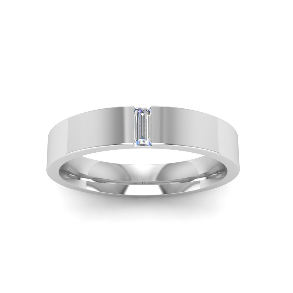 Single Baguette Colorless Lab Diamond Men's Wedding Ring