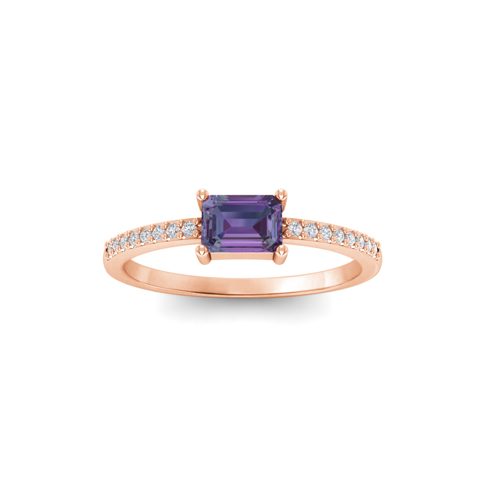 East West .50 Ct Emerald Alexandrite Pavé Birthstone Ring