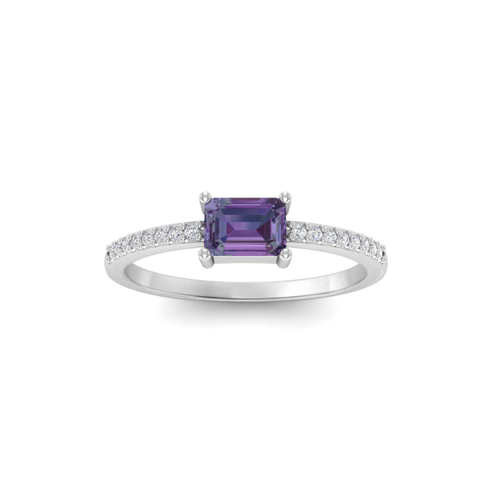 East West .50 Ct Emerald Alexandrite Pavé Birthstone Ring