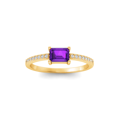 East West .50 Ct Emerald Amethyst Pavé Birthstone Ring