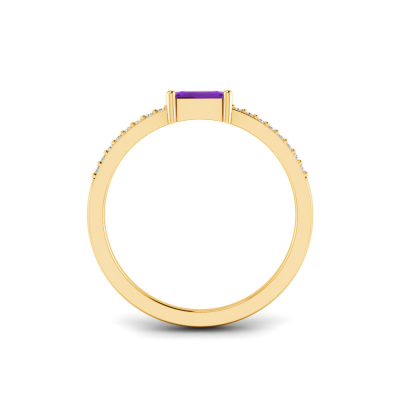 East West .50 Ct Emerald Amethyst Pavé Birthstone Ring