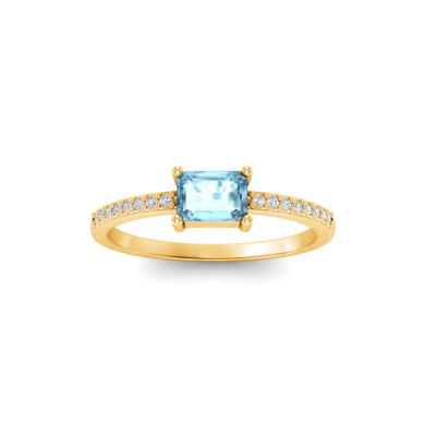 East West .50 Ct Emerald Aquamarine Pavé Birthstone Ring