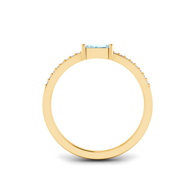 East West .50 Ct Emerald Aquamarine Pavé Birthstone Ring