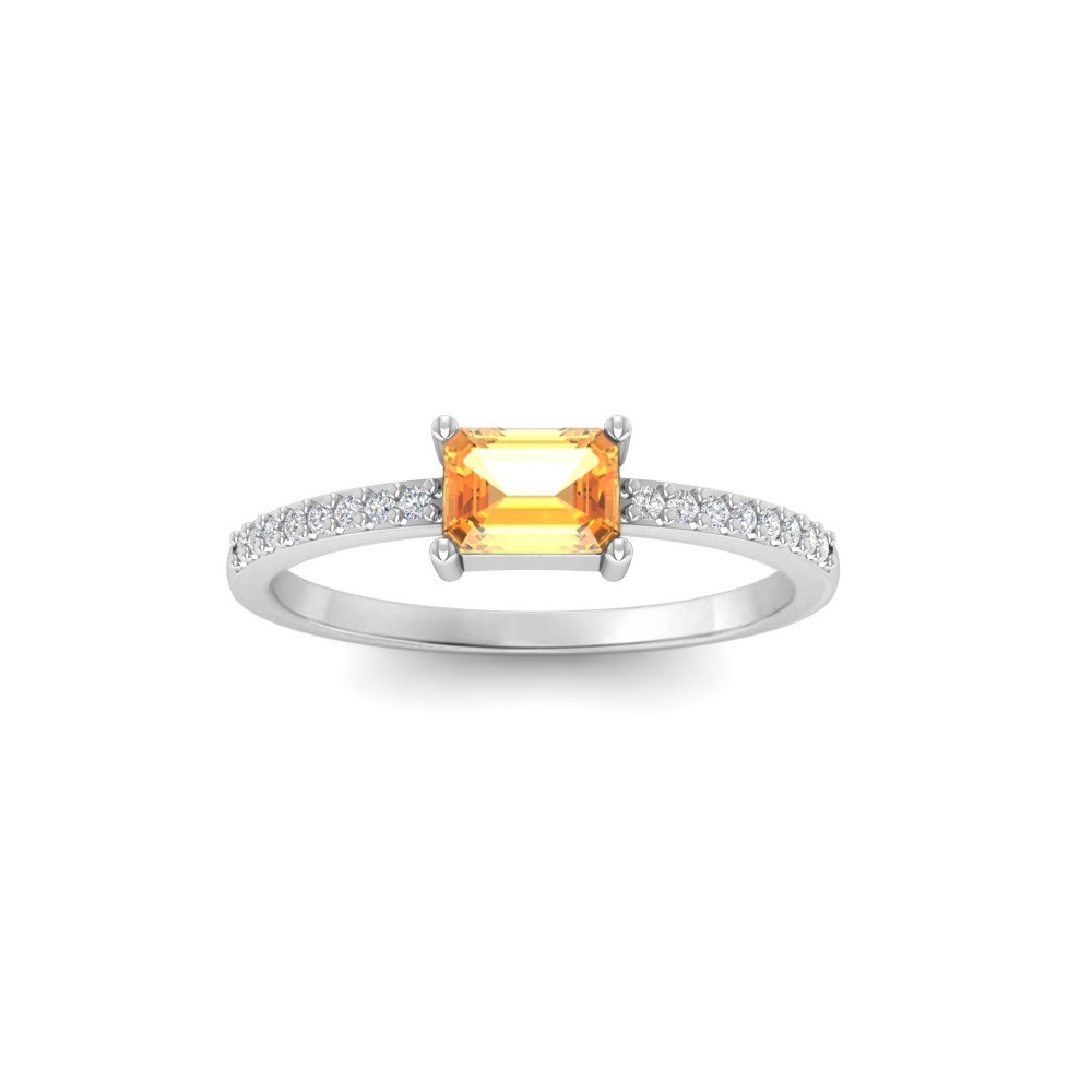 East West .50 Ct Emerald Citrine Pavé Birthstone Ring
