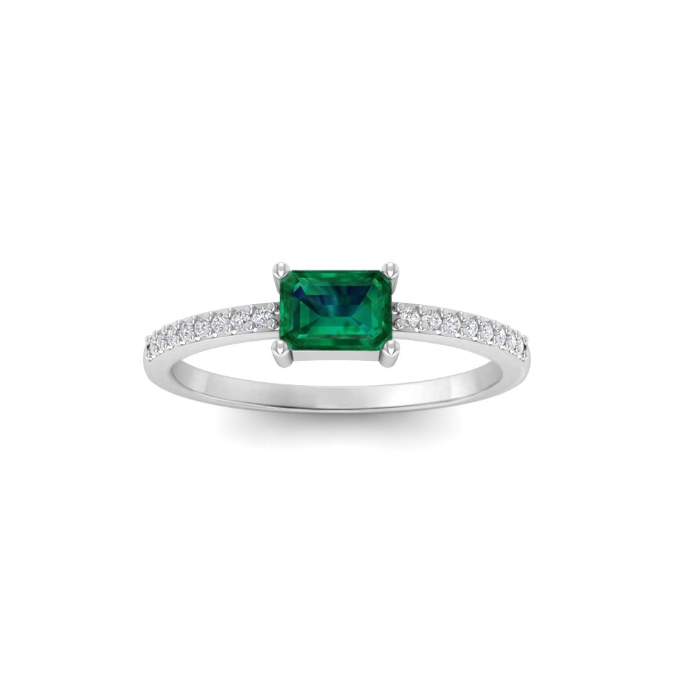 East West .50 Ct Emerald Pavé Birthstone Ring