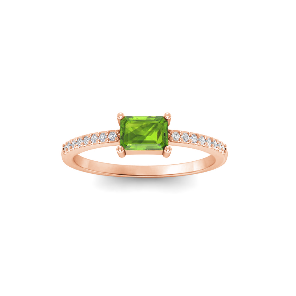 East West .50 Ct Emerald Peridot Pavé Birthstone Ring