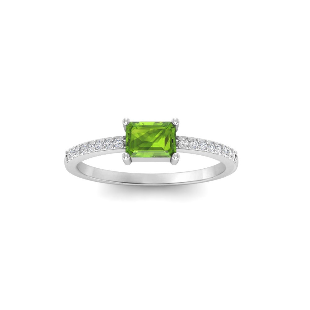 East West .50 Ct Emerald Peridot Pavé Birthstone Ring