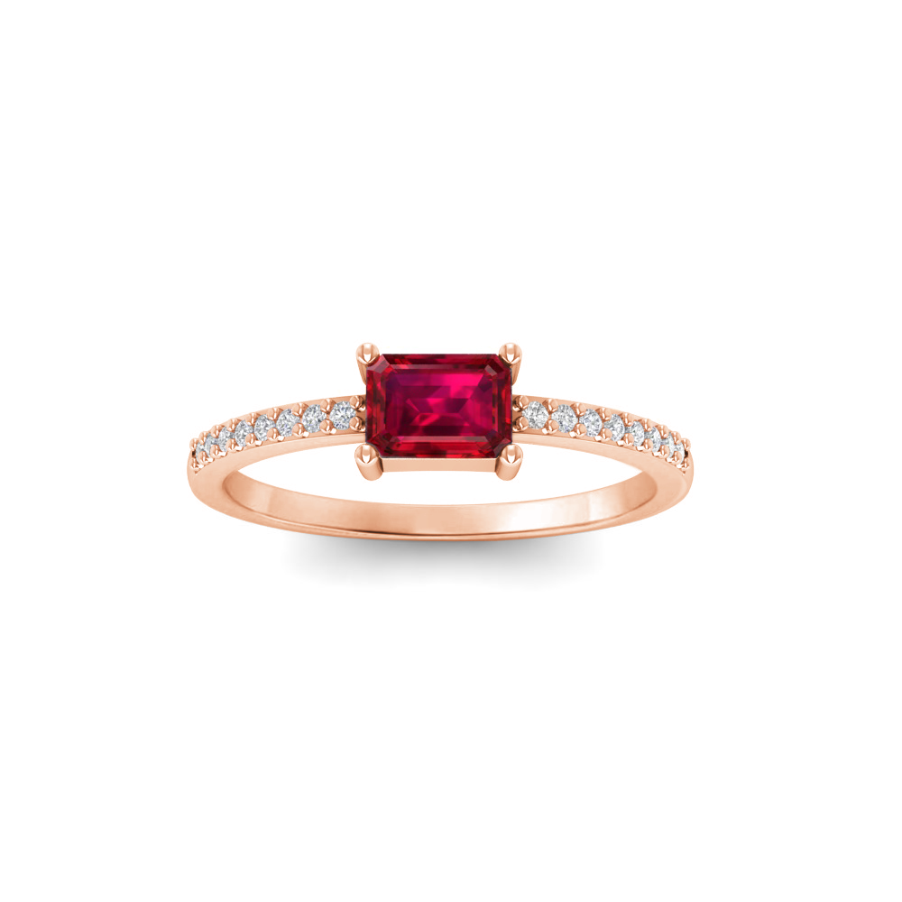 East West .50 Ct Emerald Ruby Pavé Birthstone Ring