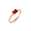 East West .50 Ct Emerald Ruby Pavé Birthstone Ring