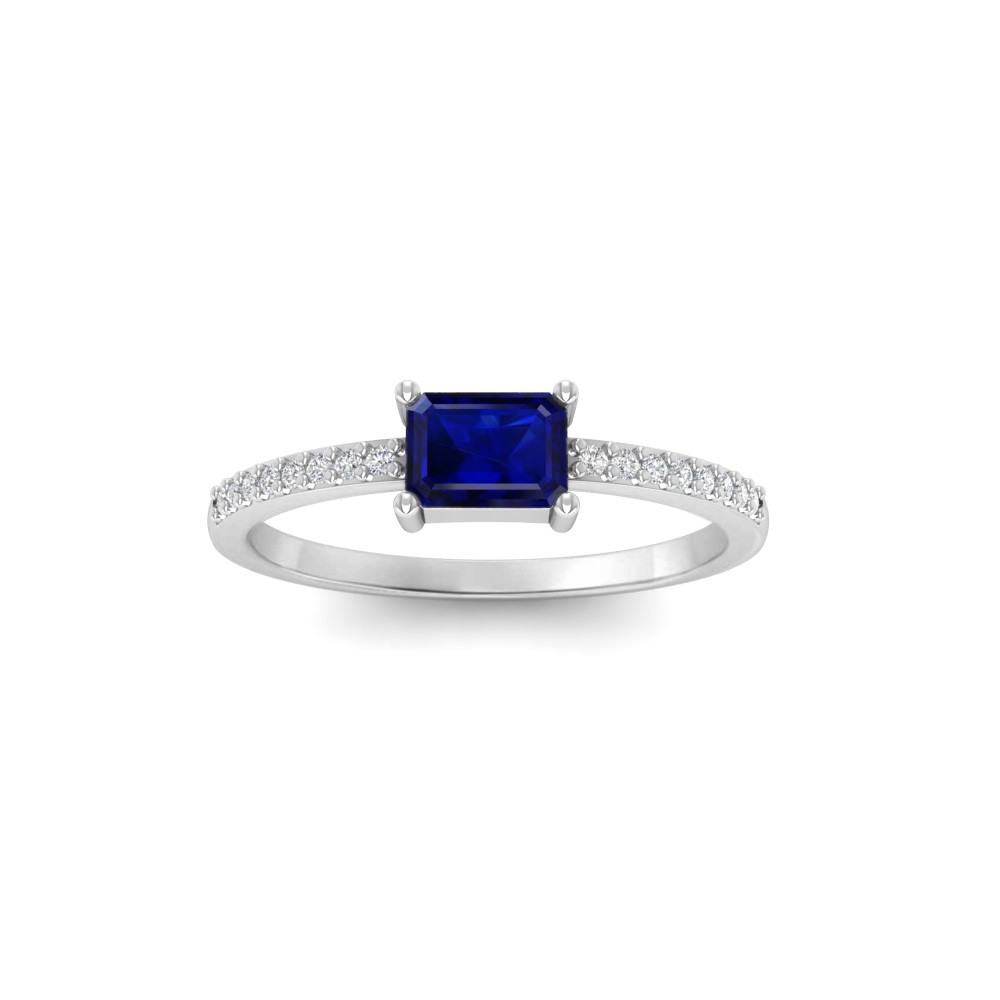 East West .50 Ct Emerald Sapphire Pavé Birthstone Ring