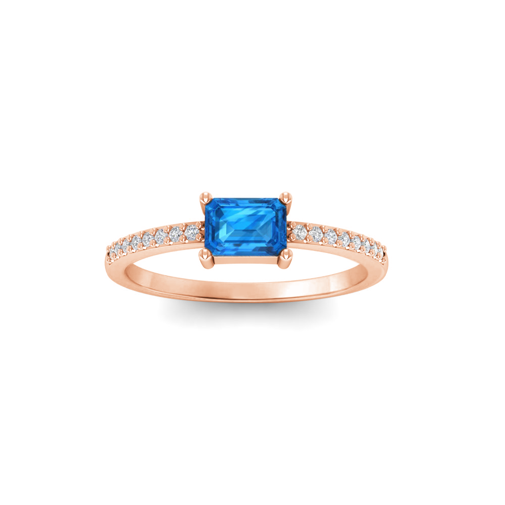 East West .50 Ct Emerald Topaz Pavé Birthstone Ring