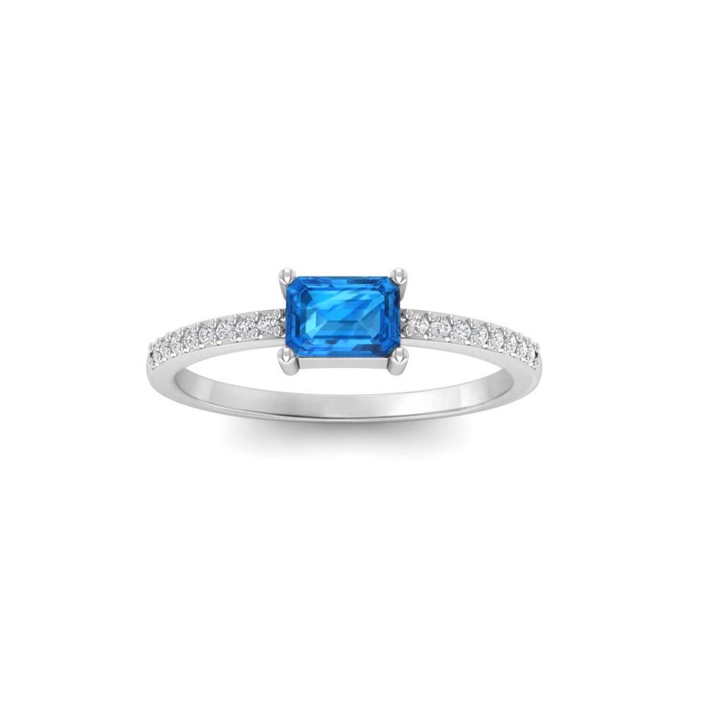 East West .50 Ct Emerald Topaz Pavé Birthstone Ring