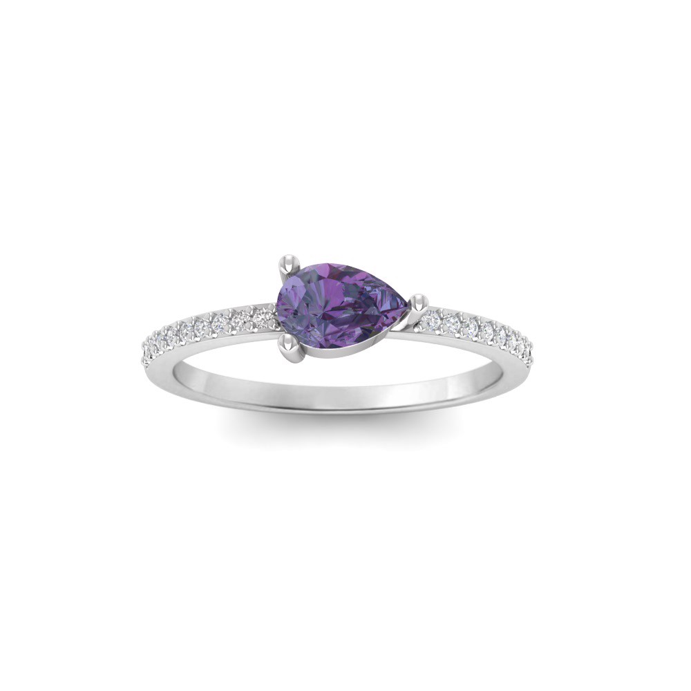 East West .50 Ct Pear Alexandrite Pavé Birthstone Ring