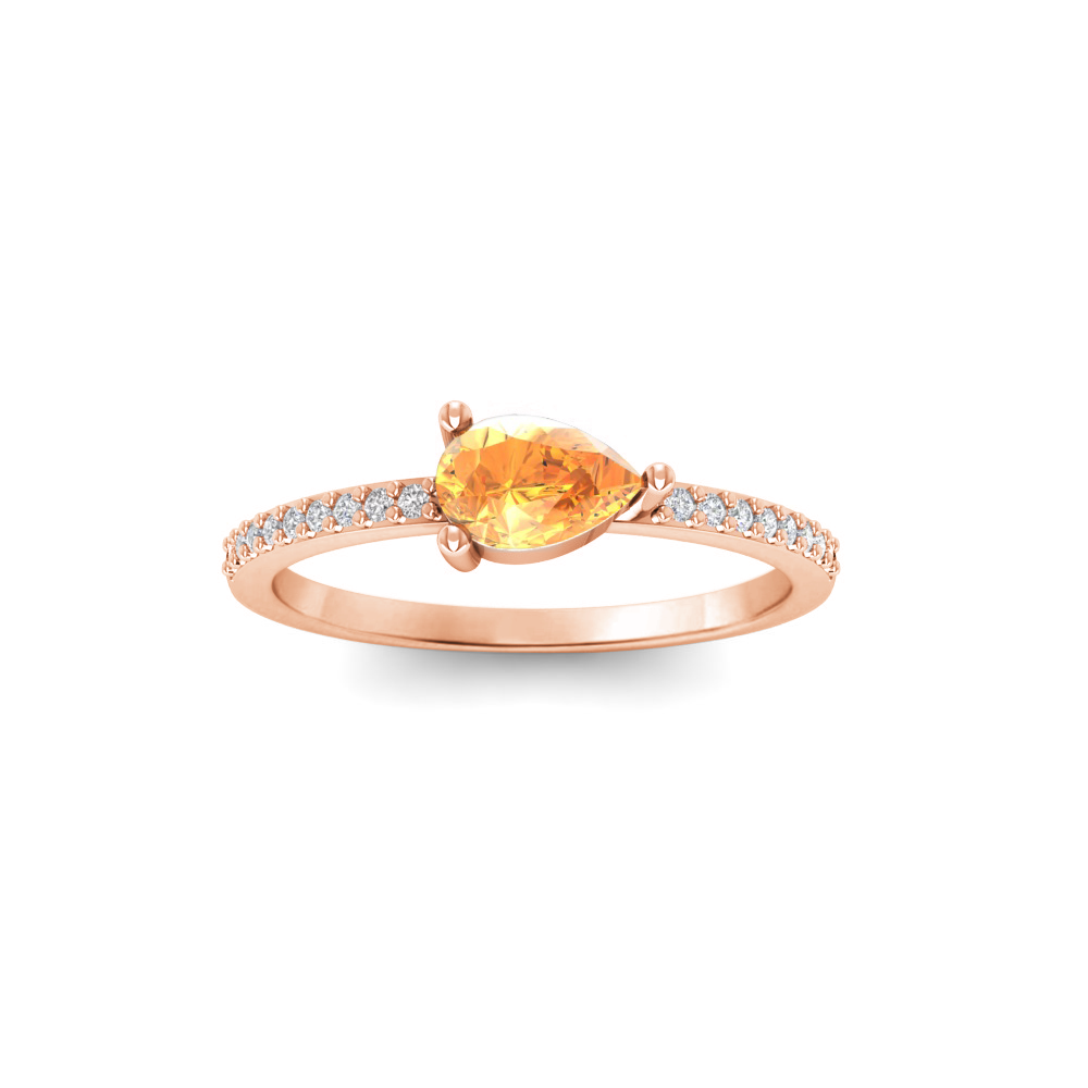 East West .50 Ct Pear Citrine Pavé Birthstone Ring