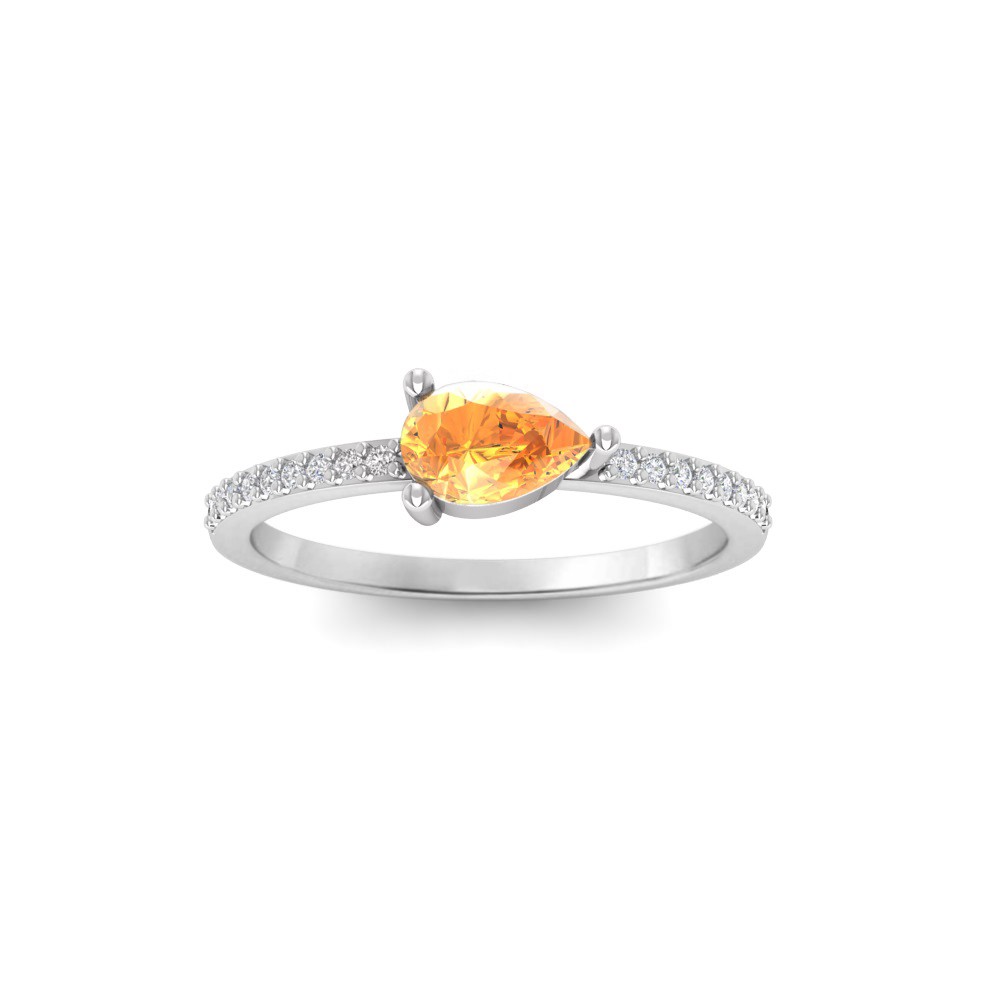 East West .50 Ct Pear Citrine Pavé Birthstone Ring