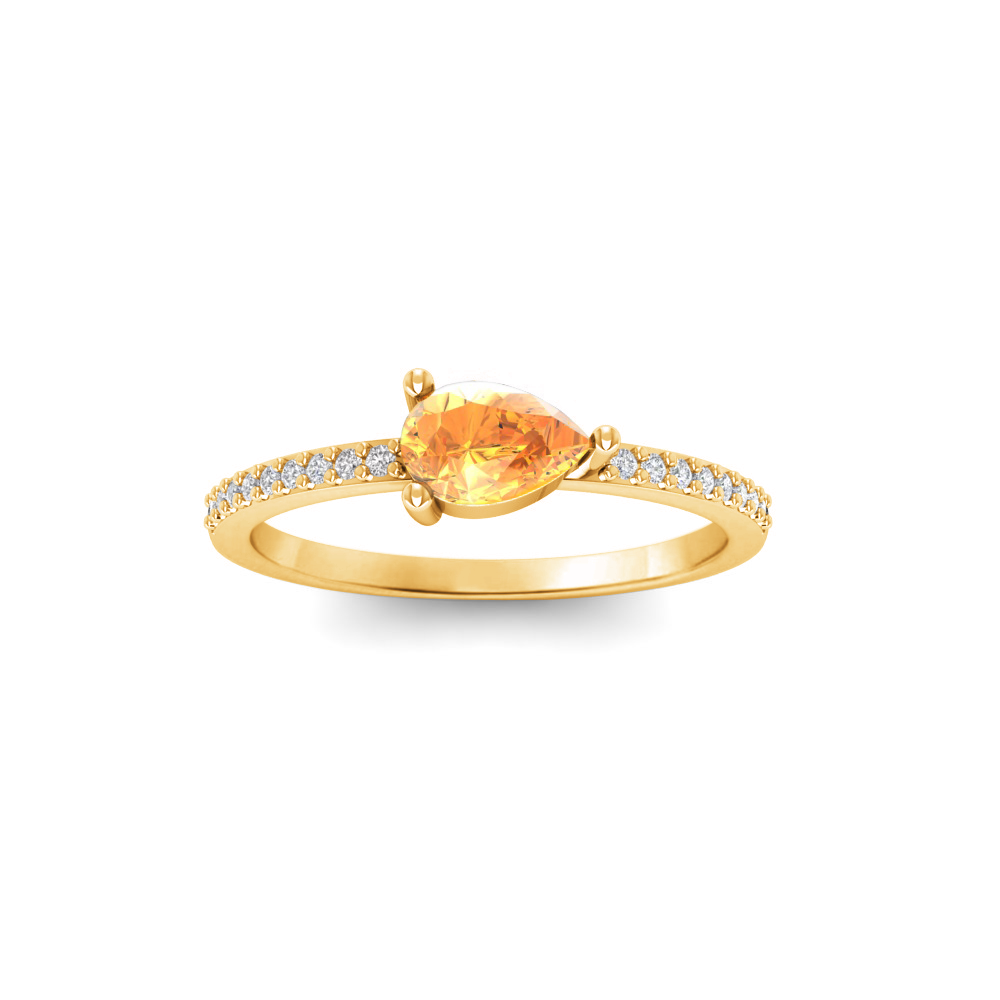 East West .50 Ct Pear Citrine Pavé Birthstone Ring