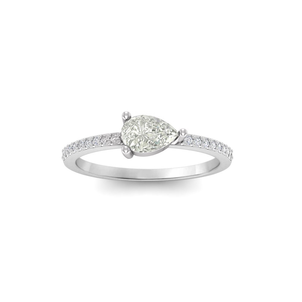 East West .50 Ct Pear CZ Pavé Birthstone Ring