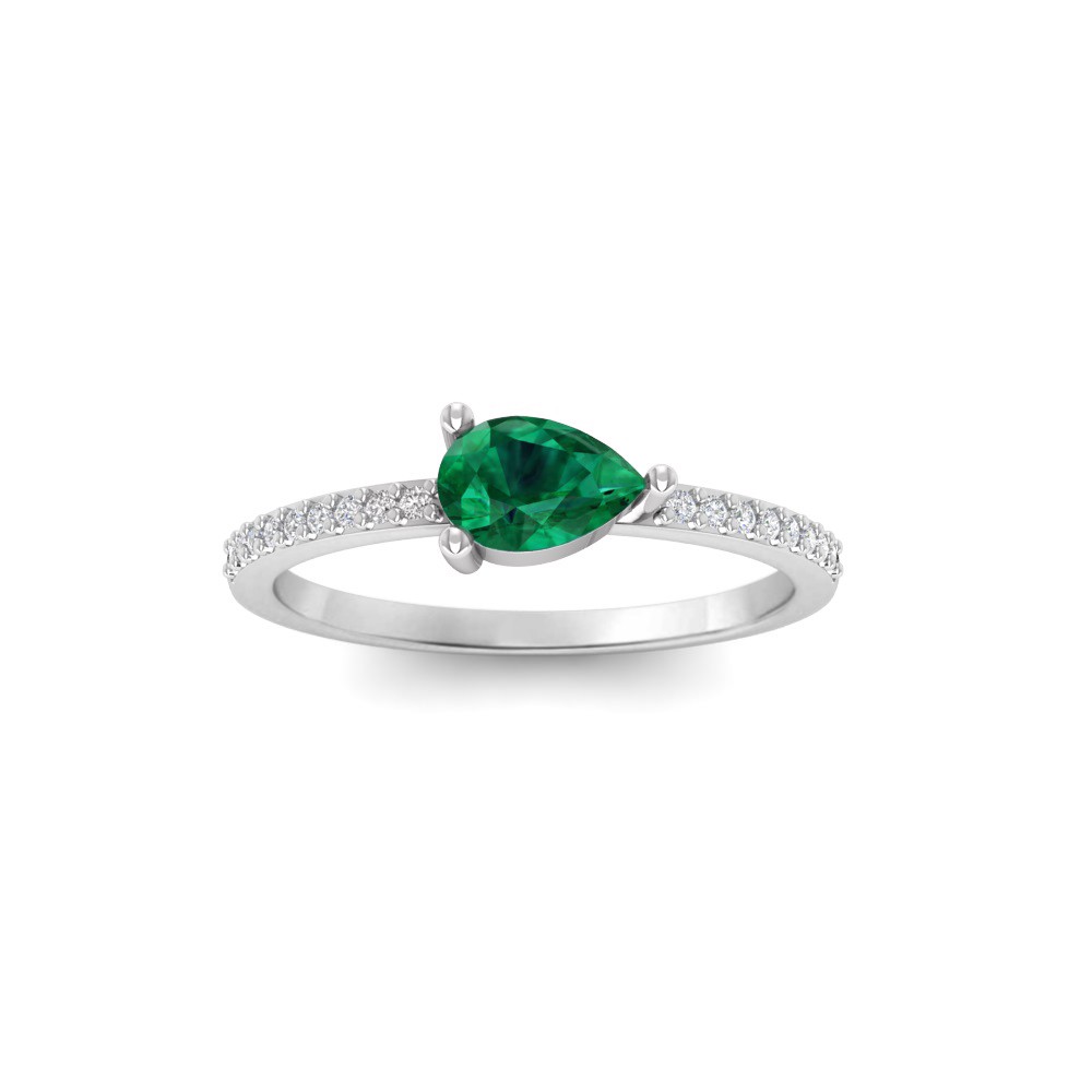 East West .50 Ct Pear Emerald Pavé Birthstone Ring