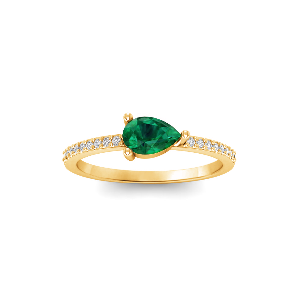 East West .50 Ct Pear Emerald Pav?Birthstone Ring