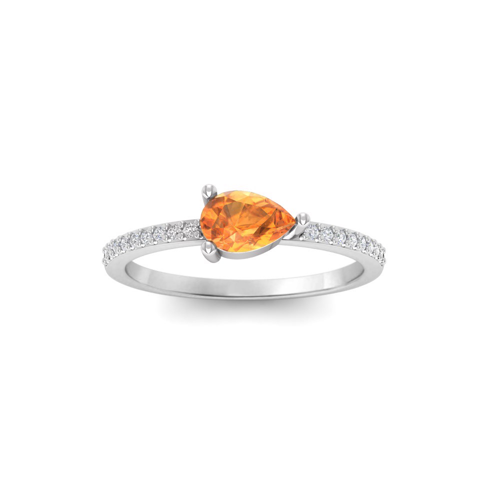 East West .50 Ct Pear Garnet Pavé Birthstone Ring