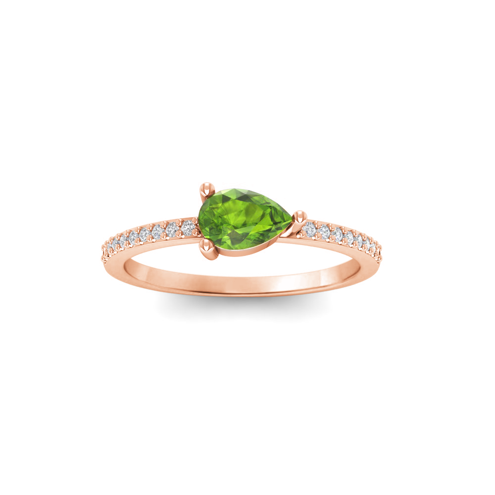 East West .50 Ct Pear Peridot Pavé Birthstone Ring