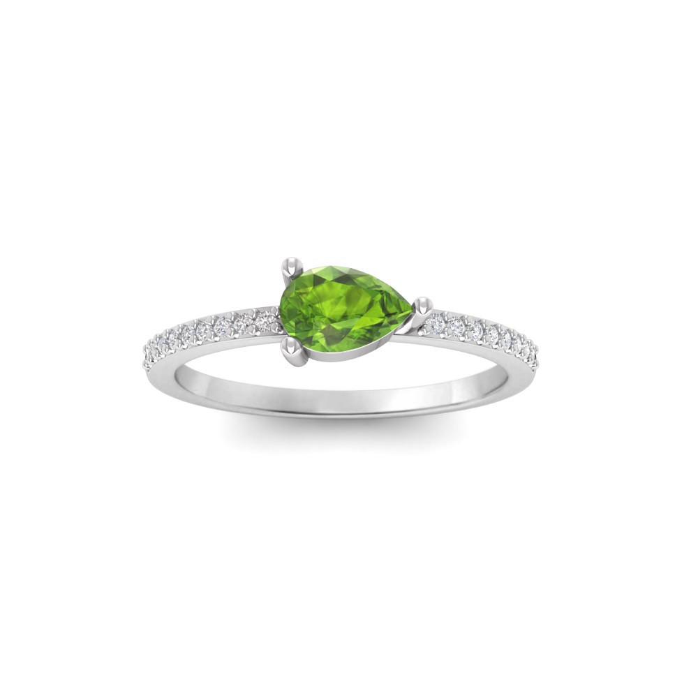 East West .50 Ct Pear Peridot Pavé Birthstone Ring