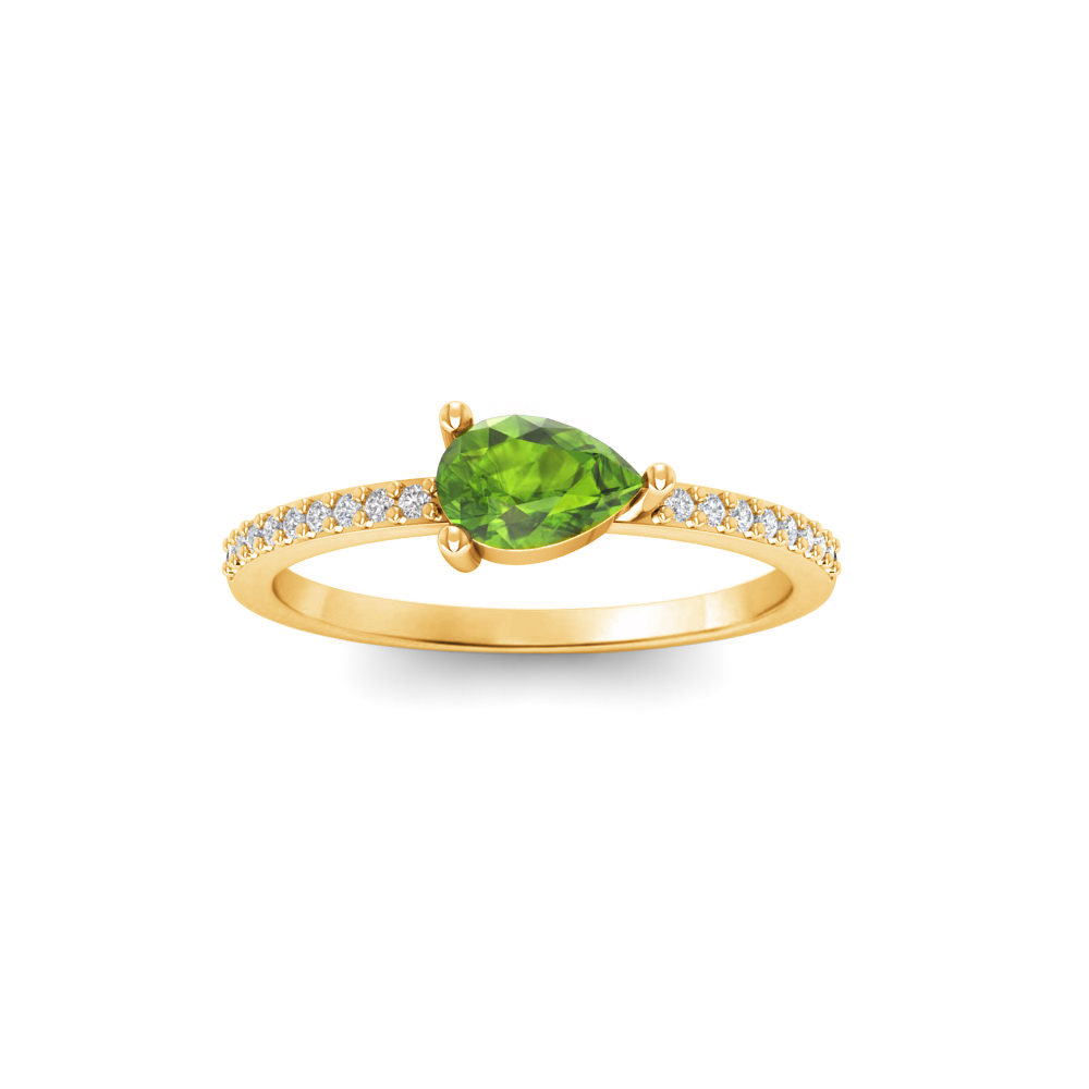 East West .50 Ct Pear Peridot Pavé Birthstone Ring
