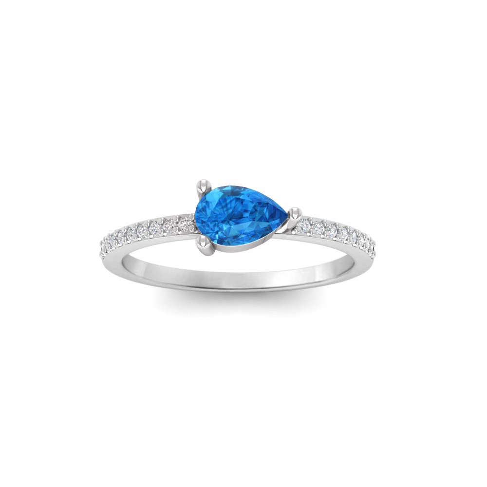 East West .50 Ct Pear Topaz Pavé Birthstone Ring
