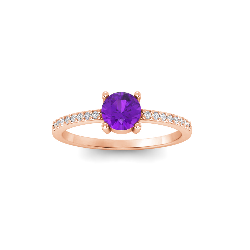 East West .50 Ct Round Amethyst Pavé Birthstone Ring