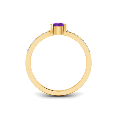 East West .50 Ct Round Amethyst Pavé Birthstone Ring