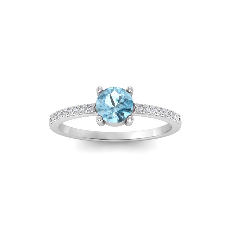 East West .50 Ct Round Aquamarine Pavé Birthstone Ring