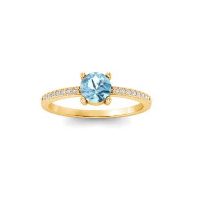 East West .50 Ct Round Aquamarine Pavé Birthstone Ring