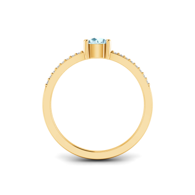 East West .50 Ct Round Aquamarine Pavé Birthstone Ring