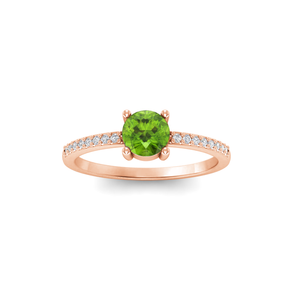 East West .50 Ct Round Peridot Pavé Birthstone Ring