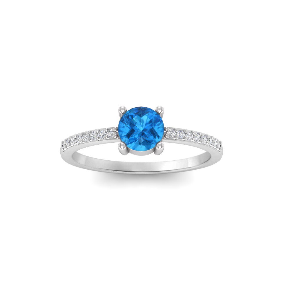 East West .50 Ct Round Topaz Pavé Birthstone Ring