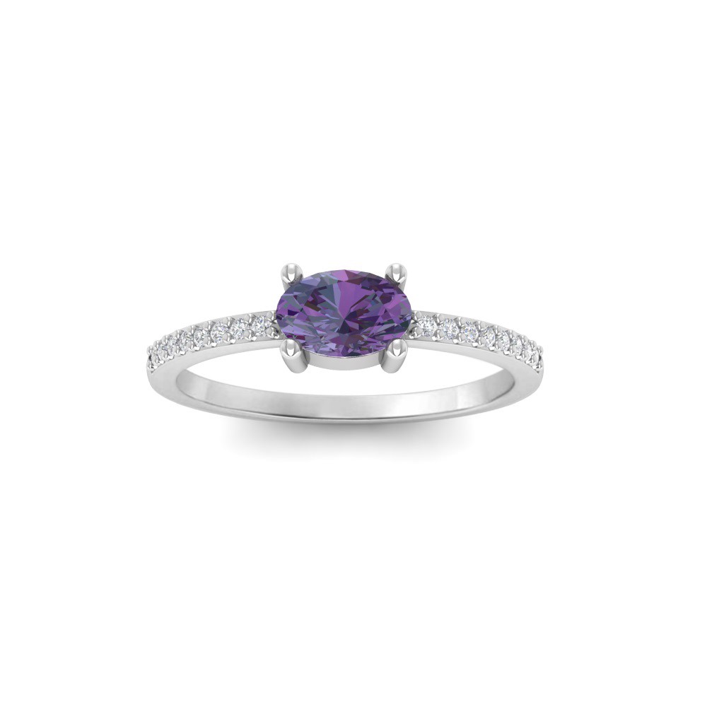 East West .50 Ct Oval Alexandrite Pavé Birthstone Ring