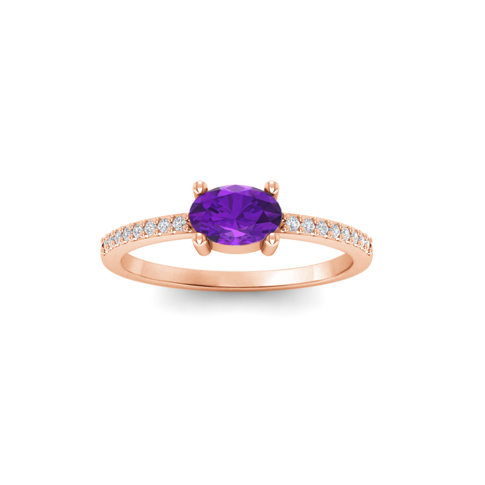 East West .50 Ct Oval Amethyst Pavé Birthstone Ring