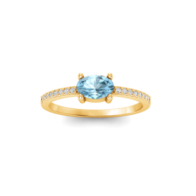 East West .50 Ct Oval Aquamarine Pavé Birthstone Ring