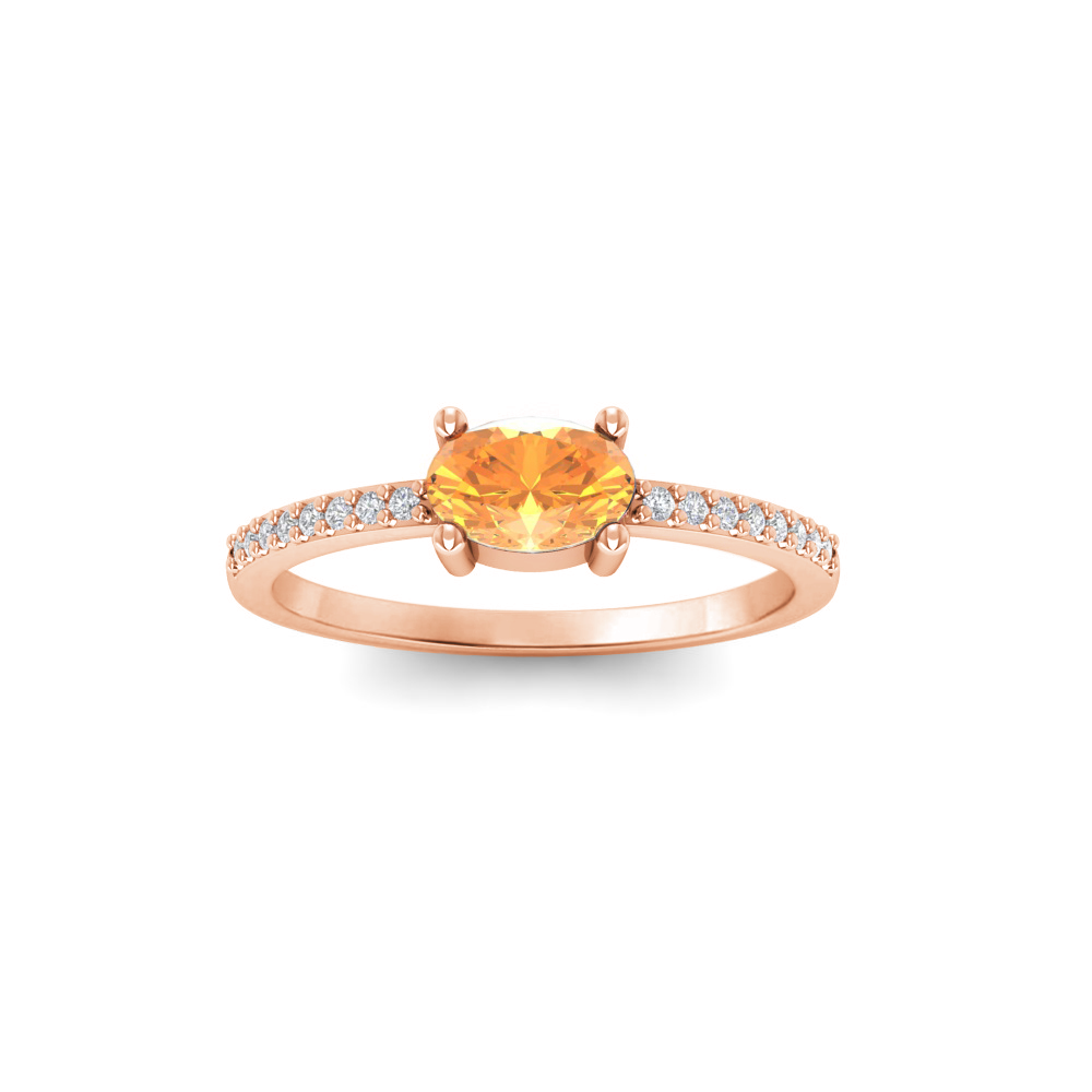 East West .50 Ct Oval Citrine Pavé Birthstone Ring