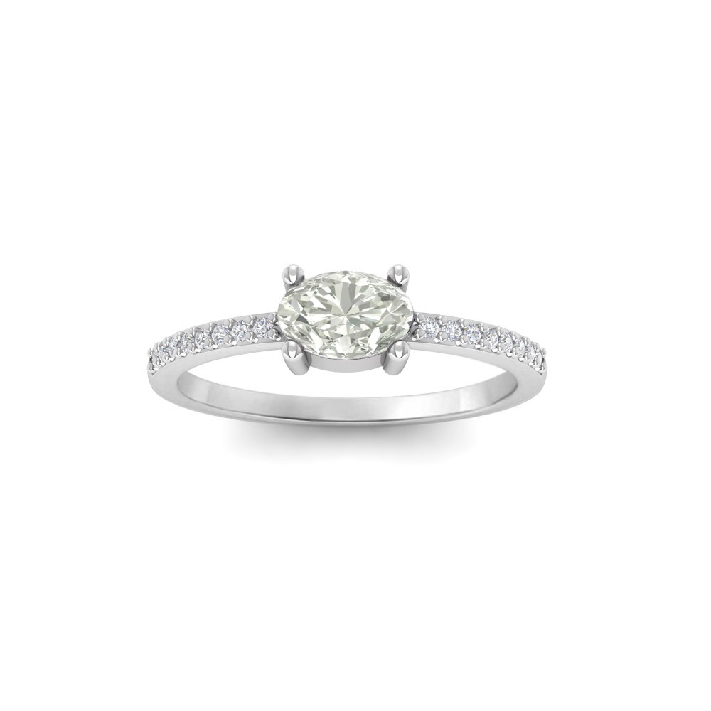 East West .50 Ct Oval CZ Pavé Birthstone Ring
