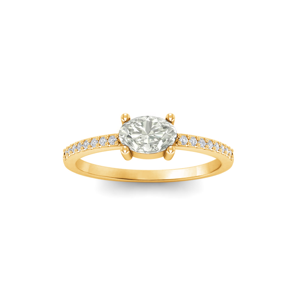 East West .50 Ct Oval CZ Pavé Birthstone Ring