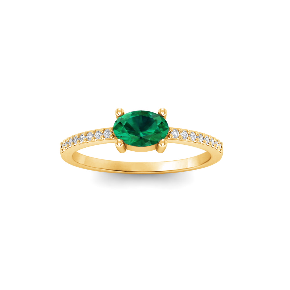 East West .50 Ct Oval Emerald Pav?Birthstone Ring