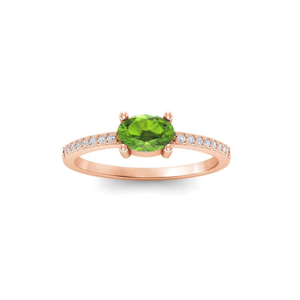 East West .50 Ct Oval Peridot Pavé Birthstone Ring