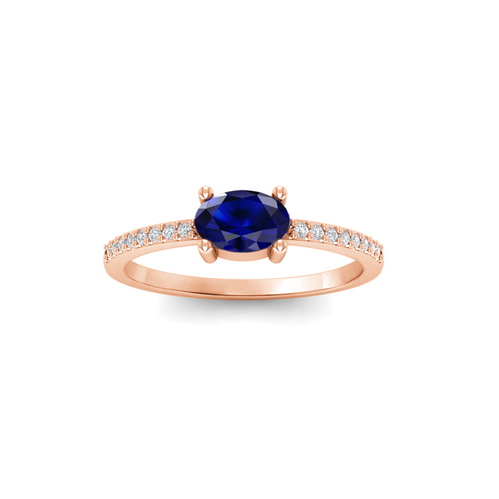 East West .50 Ct Oval Sapphire Pavé Birthstone Ring